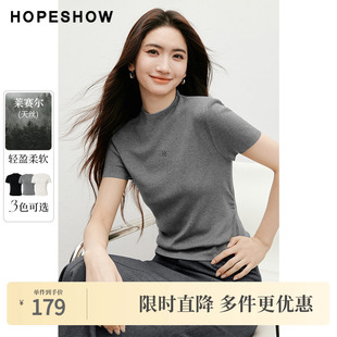 2025春季 针织衫 新款 刺绣标抽褶收腰半高领套头中袖 女装 红袖