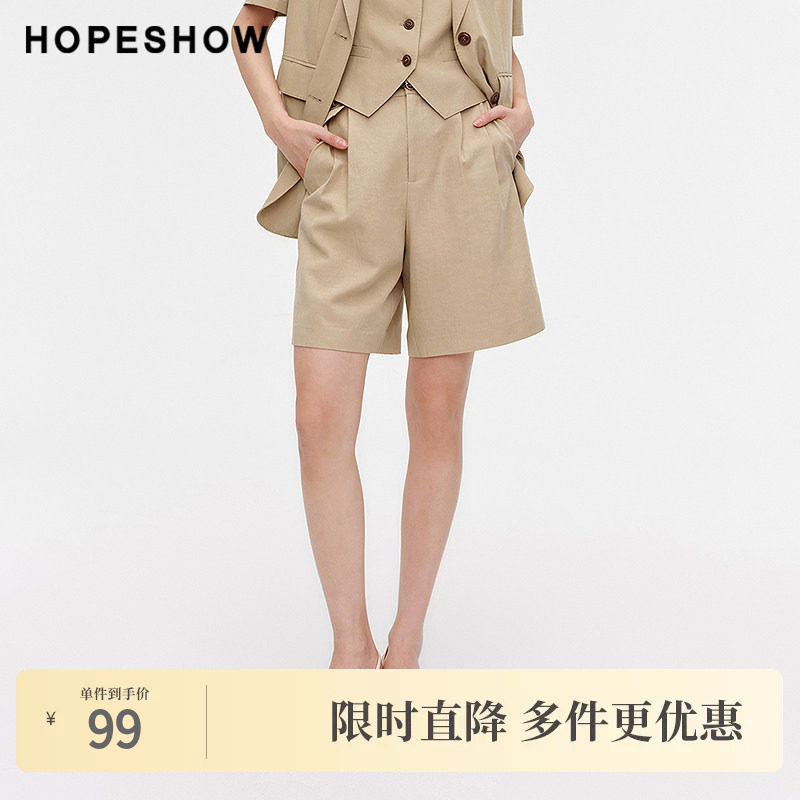 红袖夏季2024新款女装 立体压褶五分直筒西装中裤89124171212