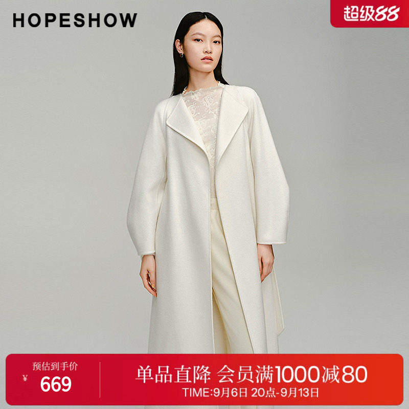 红袖冬季2024新款女装 系带连肩袖翻领廓形长大衣89224380807