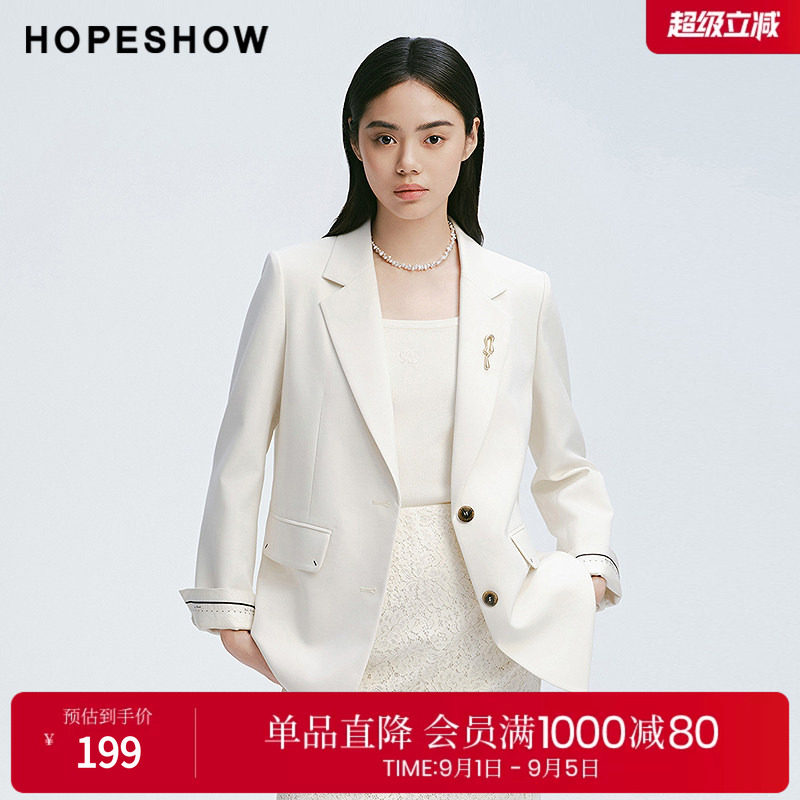 红袖2025春季新款女装 气质正肩单排扣平驳领一手长西装外套图片