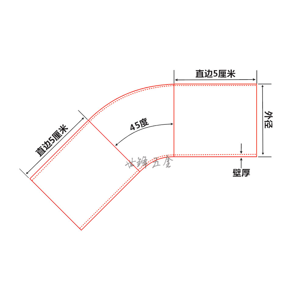 排气管弯头管子304不锈钢弯头45度双直边加长管件内外镜面抛光焊