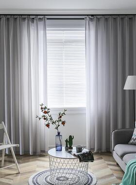 月珑纱浅灰色纱帘天丝绒半透光不透人沙帘灰色窗帘雪纺纱纱窗纱帘