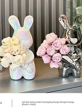 创意艺术手捧兔花瓶高级感插花瓶摆件客厅插花桌面装饰品乔迁礼物
