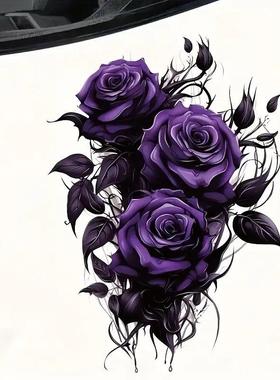 紫色玫瑰贴纸可爱汽车身划痕遮挡个性创意防水电动车摩托贴画贴纸