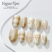 VogueTips流金仙女纯手工穿戴甲短圆新款 手绘高级感显白ZB328