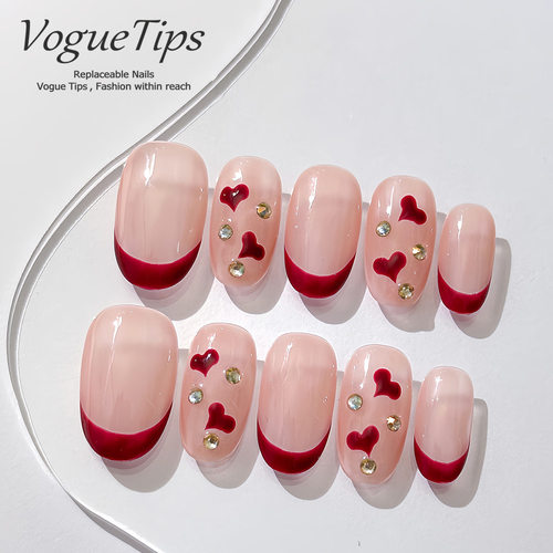 VogueTips心甜仙子纯手工穿戴甲短圆日式新款手绘高级感显白ZB268