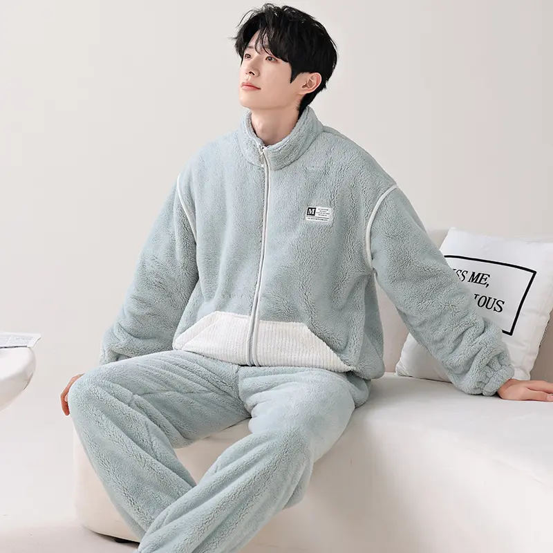 韩卡蒂男装秋冬季家居服秋冬珊瑚绒加厚保初中生珊瑚绒加厚睡衣