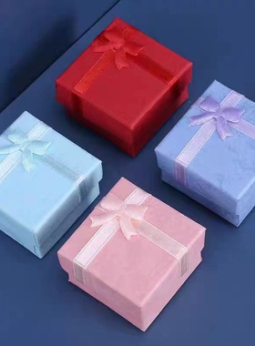 4*4首饰盒印刷人造革纸盒指环盒女式戒指盒编织蝴蝶结法式复古