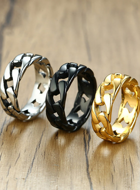 亚马逊Wish欧美潮男嘻哈hoprap编制古巴链条戒指指环男女学生