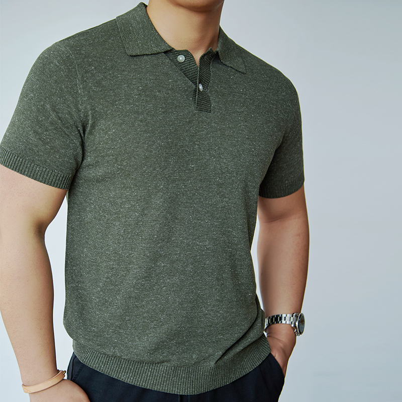 丹宁漫步美式亚麻POLO衫短袖