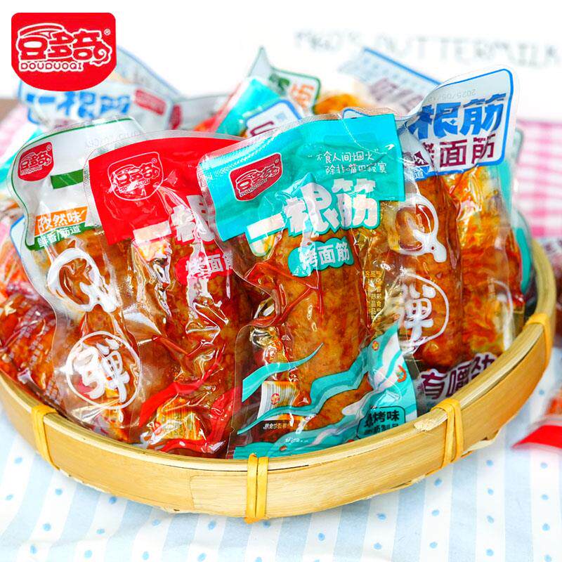 新日期5月豆多奇一根筋烤面筋手撕香辣烧烤味面筋卷素肉零食小吃