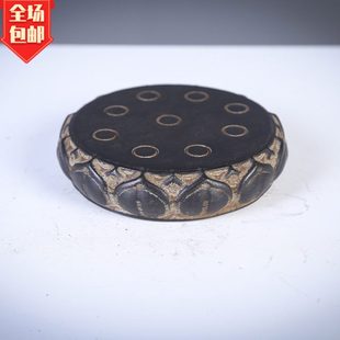 仿古石雕青石莲花茶垫杯垫复古陈设底座家居会所装 饰把玩案头 包邮
