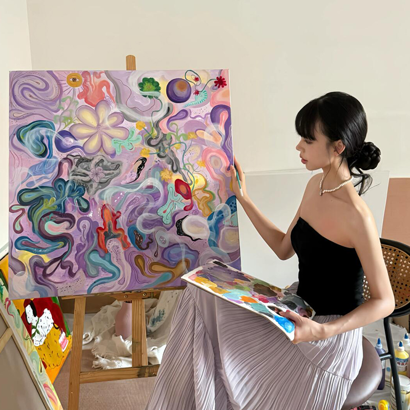 抽象梦幻玄关装饰画高级感彩色多巴胺挂画小众创意感客厅卧室壁画图片