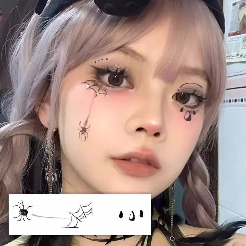 万圣节妆容贴纸2025儿童大人脸贴装扮化妆贴仿真流血假伤疤伤口蜘蛛眼角贴cosplay化妆转印贴纸活动表演道具