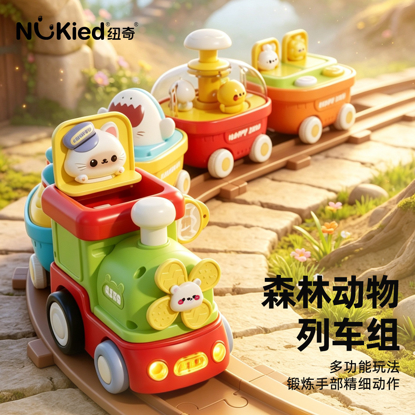 NuKied轨道小火车儿童按压玩具宝宝益智早教打地鼠男女孩生日礼物