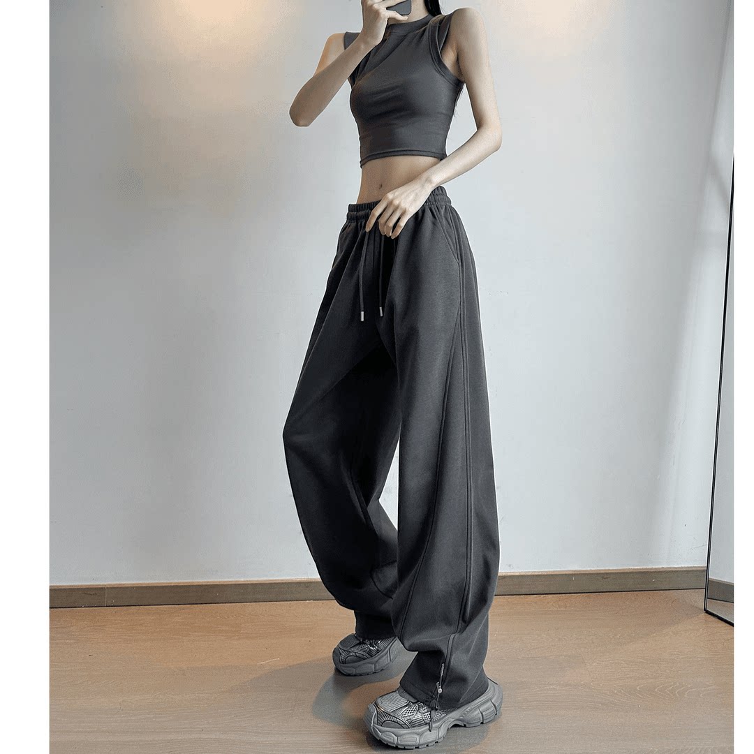 2024新款潮流运动裤女春秋新款美式香蕉裤高腰垂感直筒窄版阔腿裤