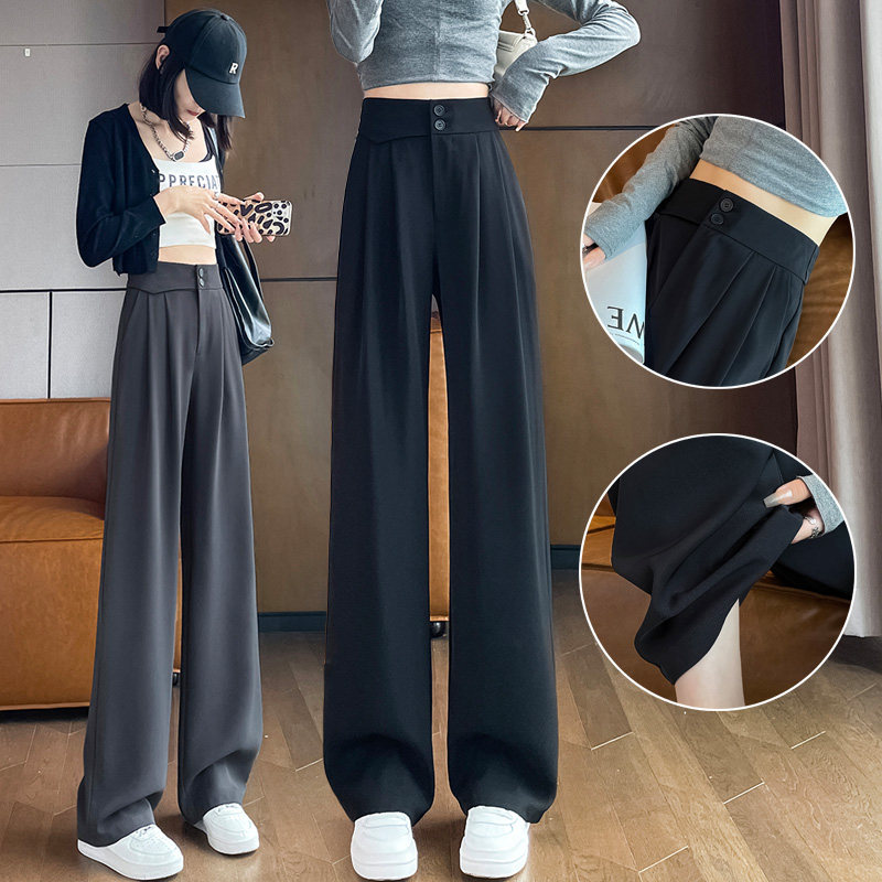 高腰窄版西装阔腿裤女春秋季黑色小个子宽松遮胯显瘦垂坠感直筒裤