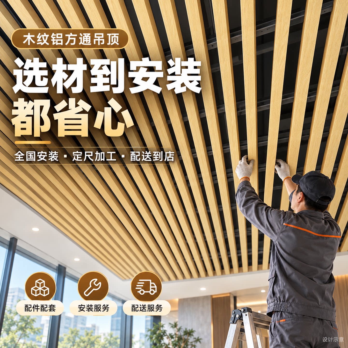 木纹铝方通吊顶天花板材料自装铝合金方管铁方通型材U型槽铝格栅