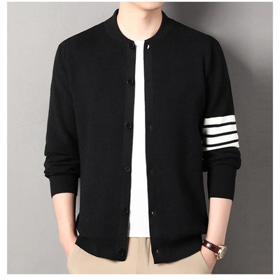 秋冬新款针织衫开衫圆领男款四杠