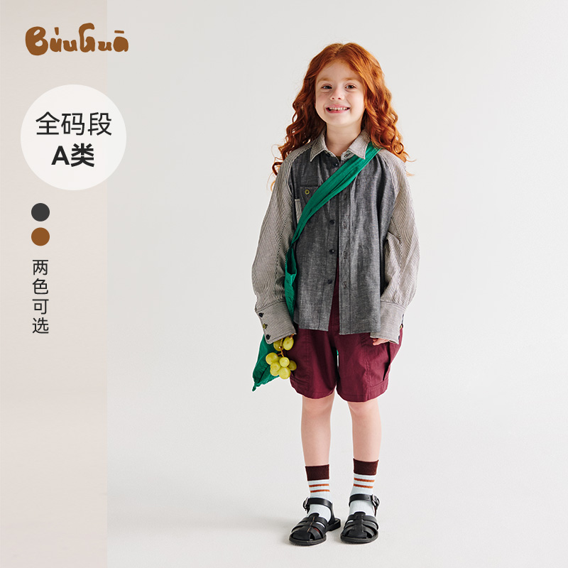 25新品A类棉麻弯袖造型衬衫春夏男女童棉麻