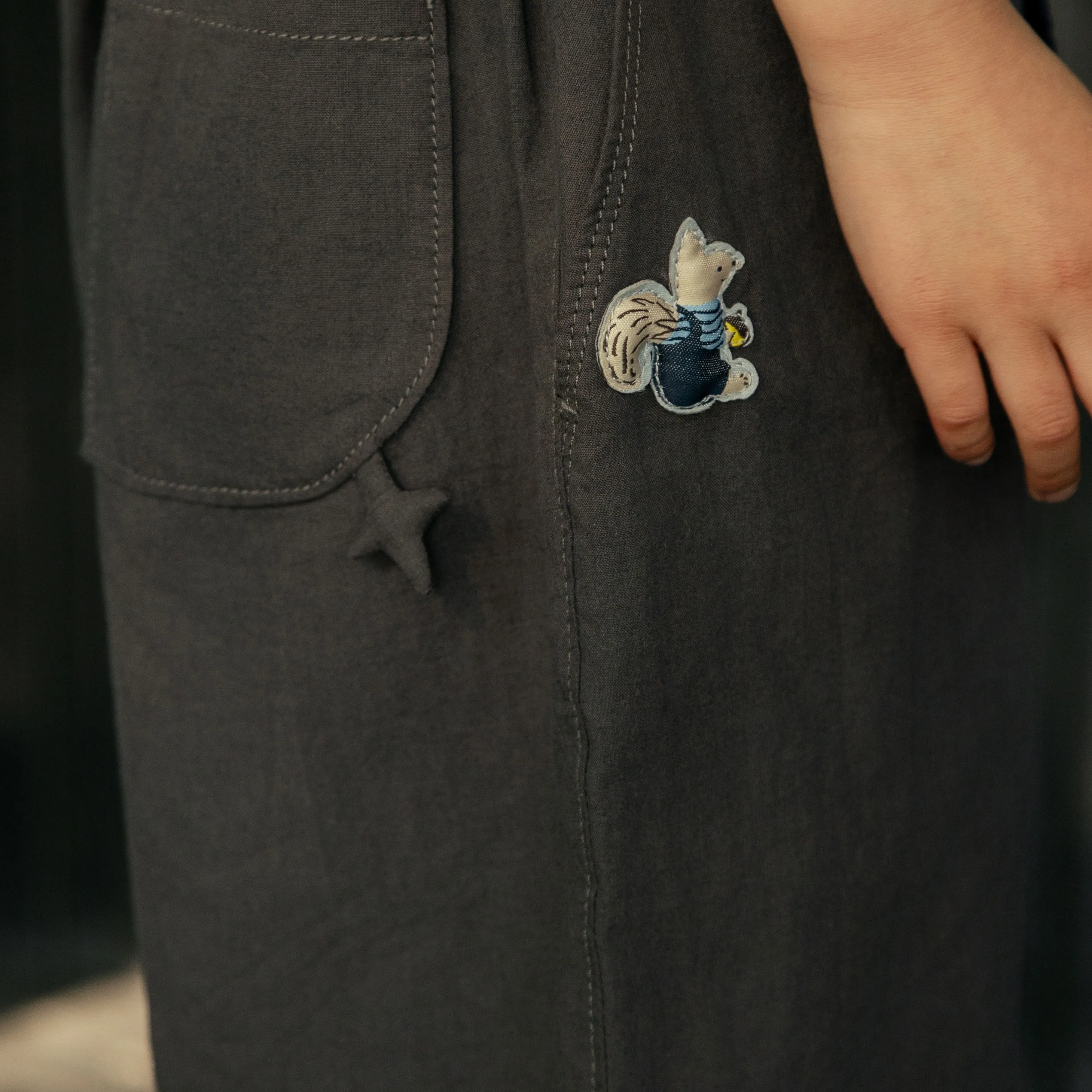 BUUGUA松鼠装饰棉麻短裤男女童