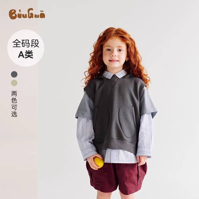 25新品A类水柔棉空气层带帽套头马甲男女童