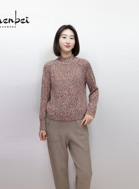 ZB/珍贝秋冬新款山羊绒半高领花纱女衫时尚百搭套头通勤折/H61057
