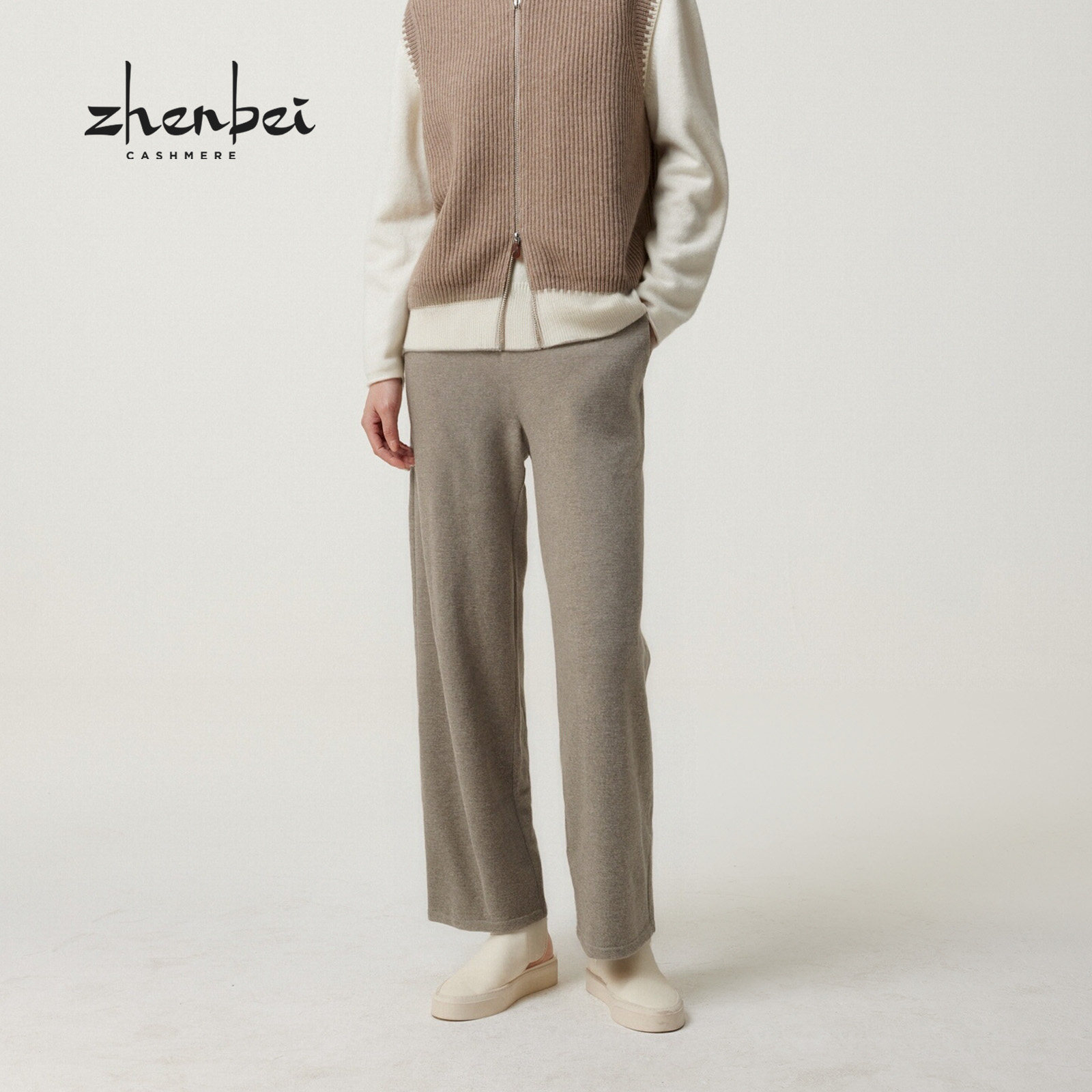 ZB/珍贝100%山羊绒直筒女裤