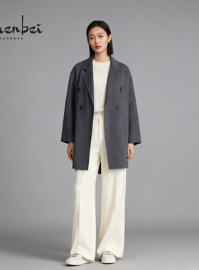 ZB/珍贝新款品珍贝100%山羊绒双面呢羊绒女大衣官方西装通勤99372