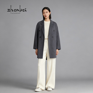 ZB/珍贝新款品珍贝100%山羊绒双面呢羊绒女大衣官方西装通勤99372
