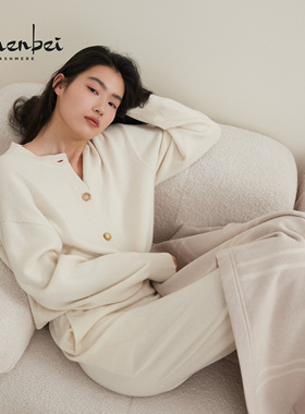 ZB/珍贝早秋新品100%山羊绒 無染色圆领女开衫上衣通勤搭/H91067