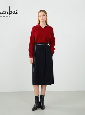 ZB/珍贝秋冬新款品新年红高支纱羊绒polo夹丝女衫T旗时尚/55808