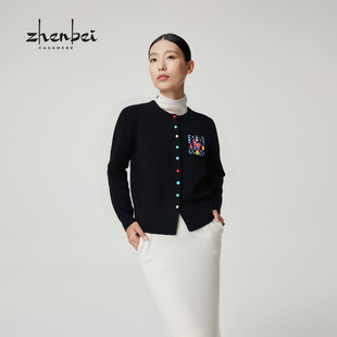 百搭正 品高支纱马上有钱圆领女开衫 56530 珍贝2025年秋冬新款