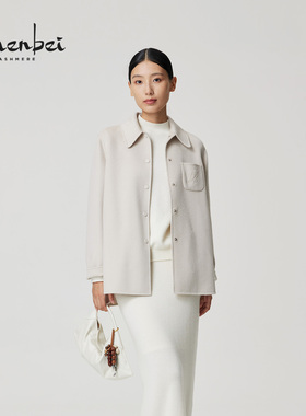 ZB/珍贝2025年秋冬新款品100%山羊绒翻领女外套大衣短款简约99418