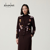 品纯山羊绒100%无虚线V领提花女开衫 珍贝2025年秋冬新款 56607