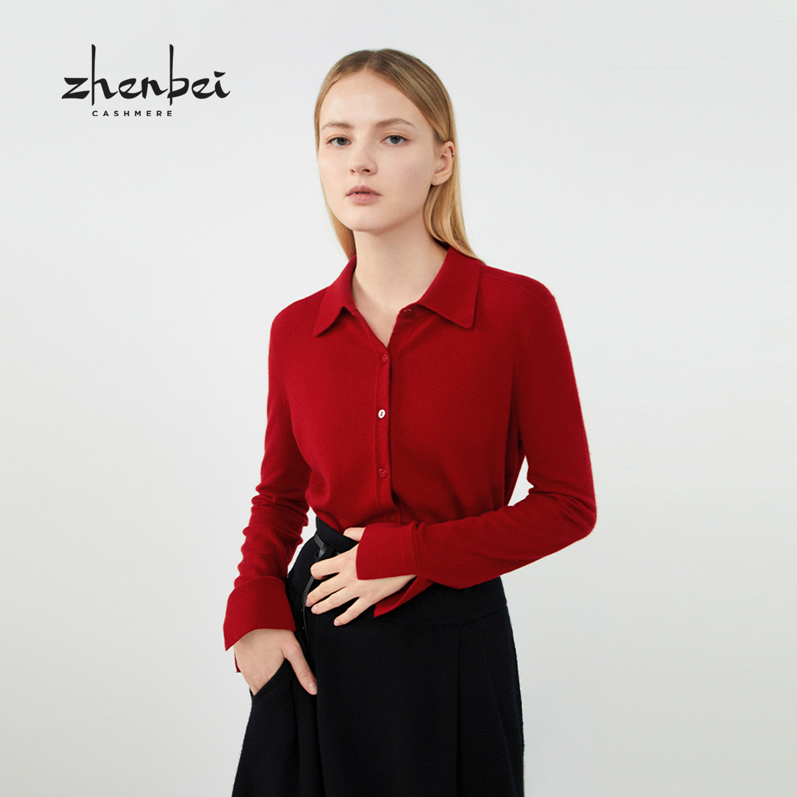ZB/珍贝秋冬新款纯山羊绒开衫