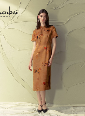 ZB/珍贝2025春夏新品 香云纱带饰桑蚕丝连衣裙复古/H104023-1