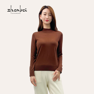 ZB/珍贝秋冬新款精纺羊绒创意半高领女衫/h91050