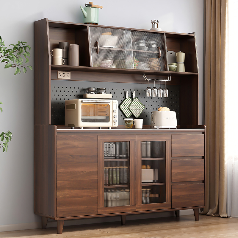 全实木现代餐边柜客厅酒柜厨房茶水柜收纳柜一体靠墙柜置物橱柜子