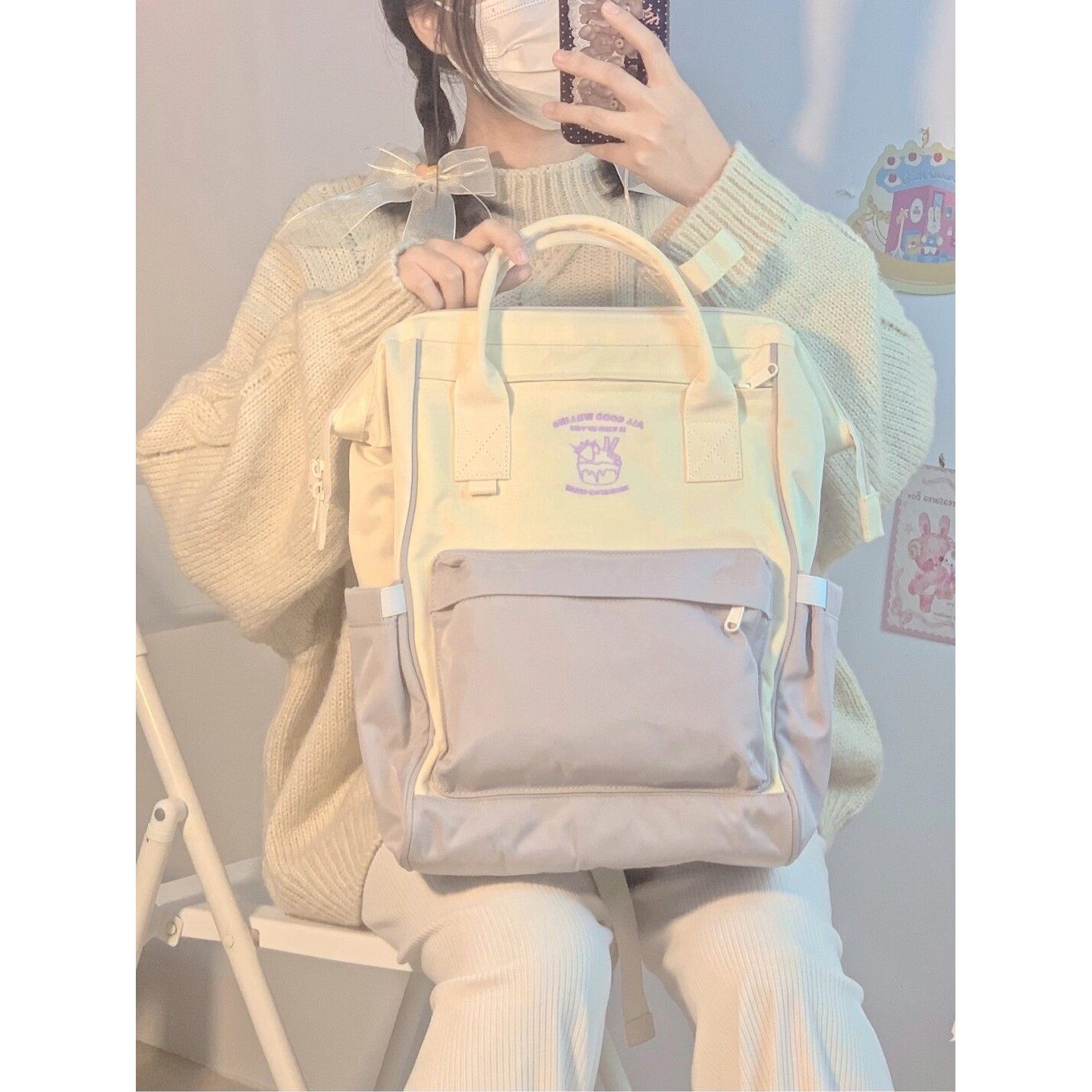 书包初中女生大学生原创小众大容量设计感高颜值慵懒风可爱双肩包