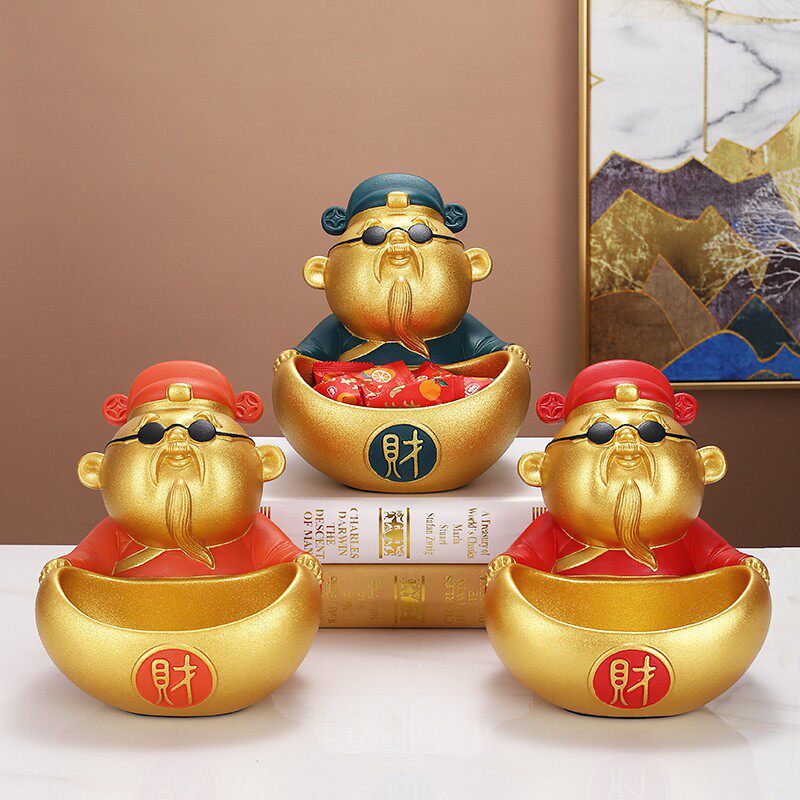 财神爷供果盘家用新中式前台吧台接待糖果盘收纳创意放糖果的摆件