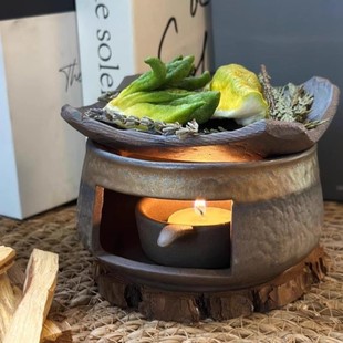粗陶家居桌面香薰炉复古壁炉家用烤茶器复古蜡烛温茶瓦片香粉精油