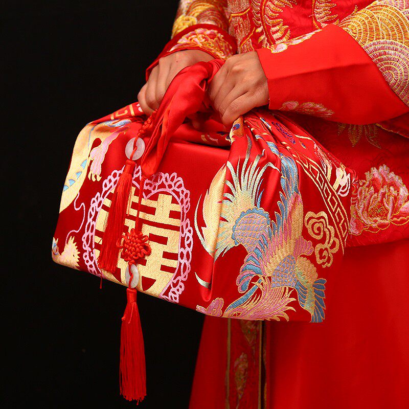 包袱皮结婚婚庆用品大全新娘陪嫁婚礼包袱皮双层红喜盆包裹布