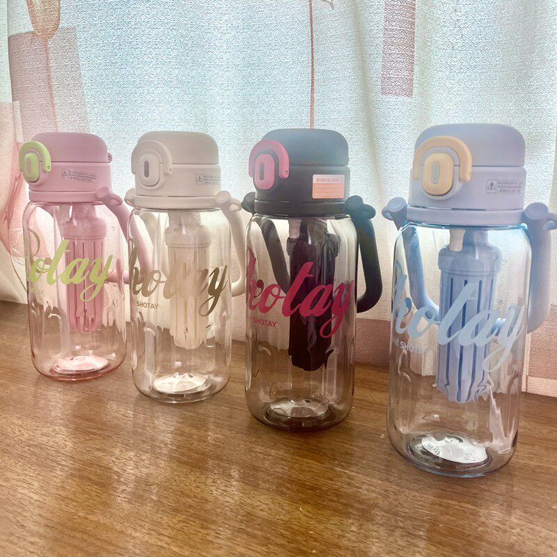 Tritan塑料新款弹盖吸管杯泡茶杯太空杯大容量耐热带刻度茶隔提绳