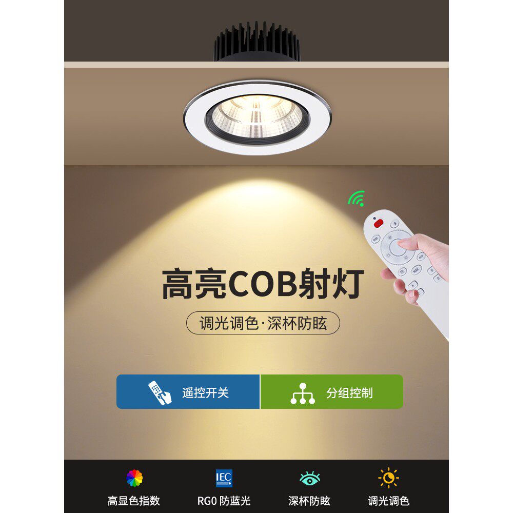 调光led射灯嵌入式智能遥控筒灯可调亮度客厅卧室天花灯三色变光