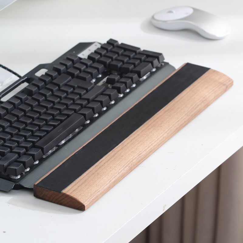 牛皮机械键盘实木掌托护腕黑胡桃木ikbc键盘托87键104键盘手托架