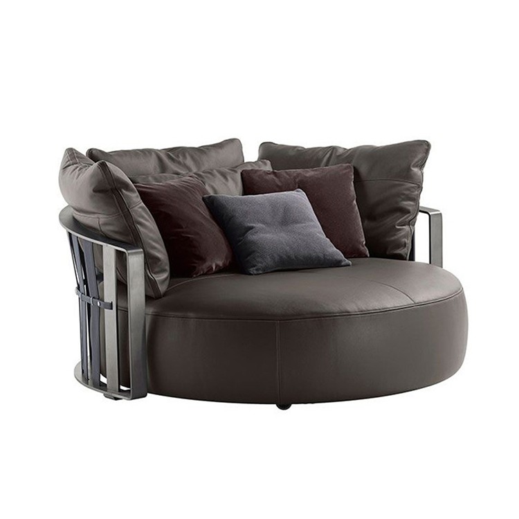 意式圆形休闲椅单人磨砂真皮沙发椅poltrona frau同款设计师躺椅