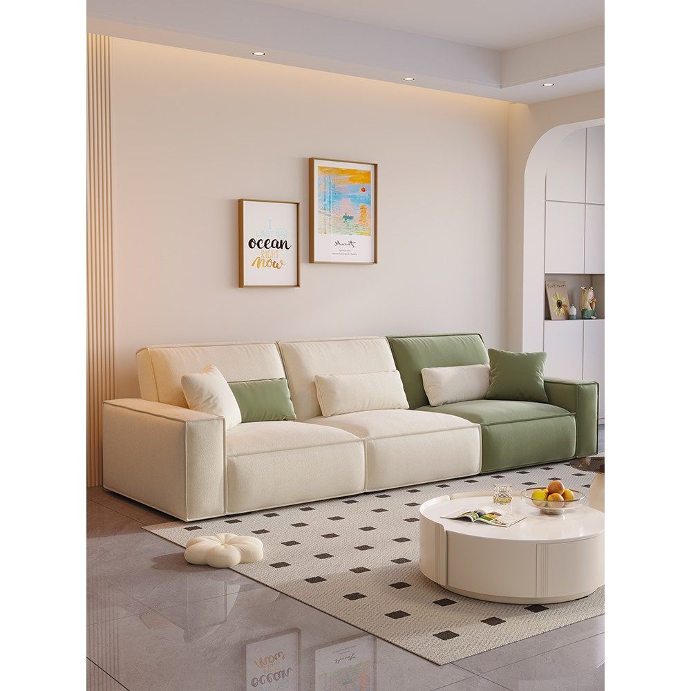 豆腐块布艺沙发高靠背现代简约小户型客厅创意拼色直排三人可拆洗