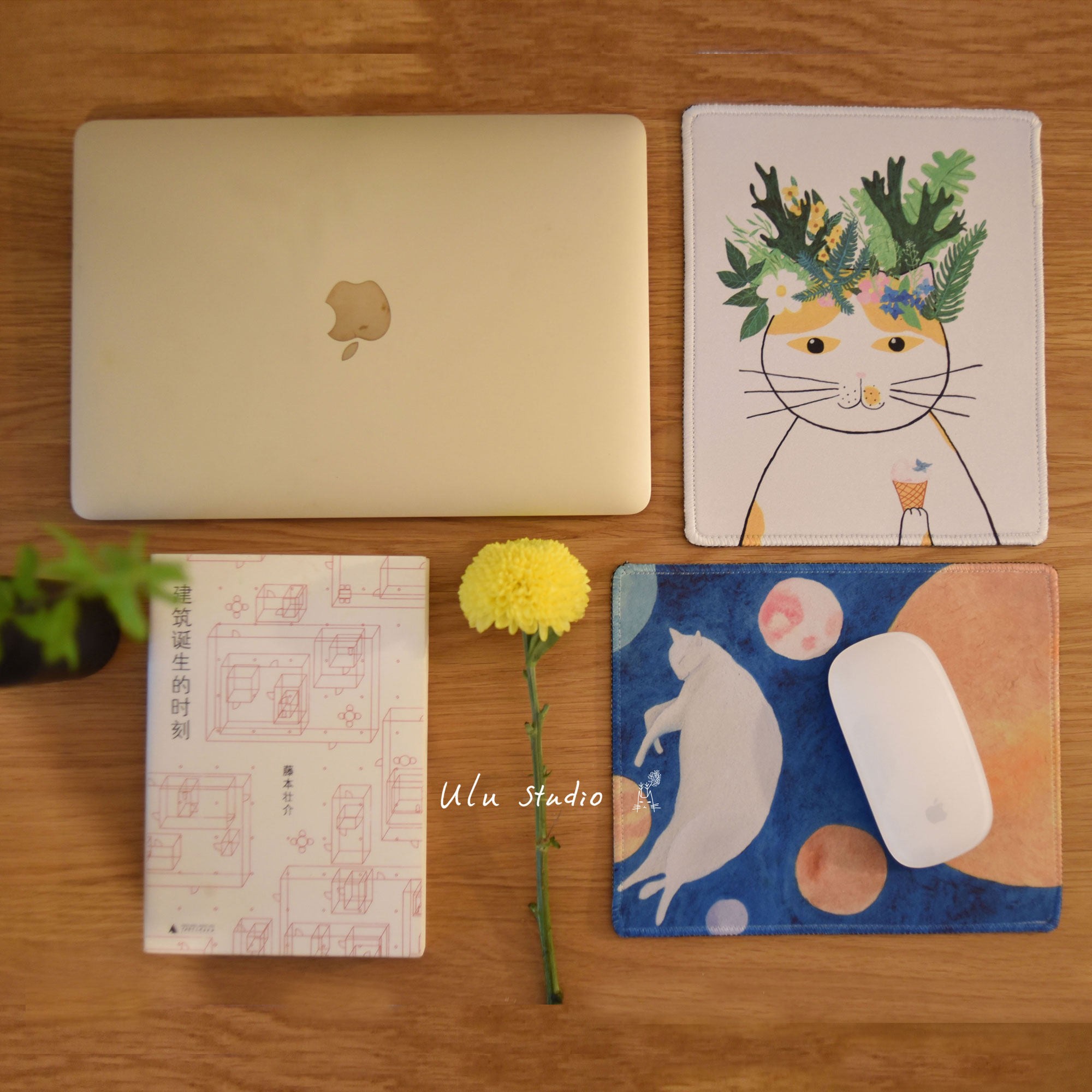 有鹿爲安ululife 原创可爱猫咪文艺清新滑鼠垫手绘图案图片
