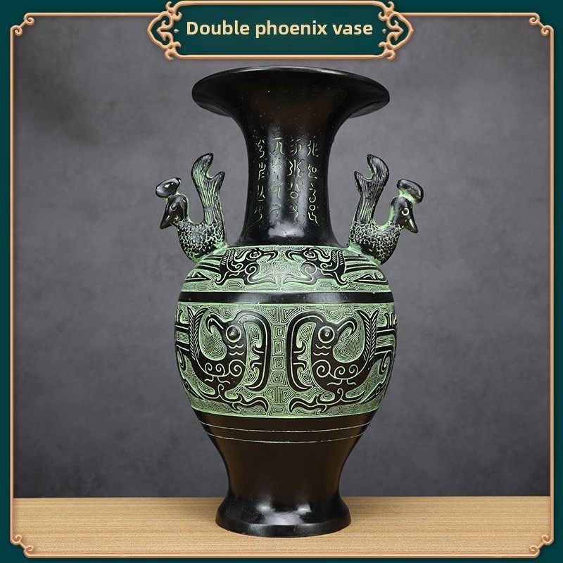 青铜花瓶摆件双龙双凤花瓶古玩龙瓶插花 圆瓶 客厅家居装饰工艺品,家居饰品,装饰摆件,淘宝优惠券,粉丝福利购,淘宝优惠卷